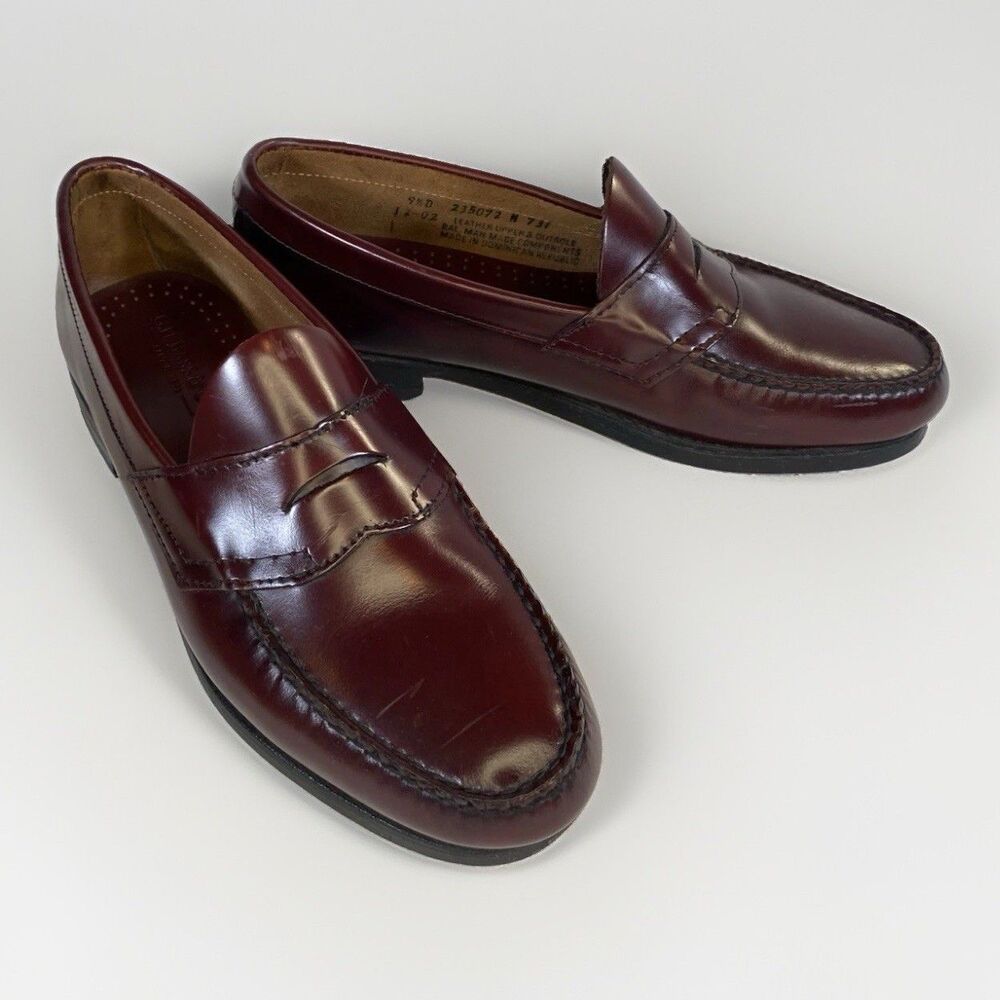 Vintage G.H. Bass Weejuns Mens 9.5 D Burgundy Leather Penny Loafers Beefroll